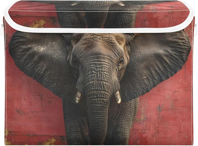 AIXIWAWA Lidded Storage Cube (Heart Elephant) Fabric Foldable Closet Bins with Flip Lid and Handles Organizer Basket Container 16.5 x 12.6 x 11.8 IN