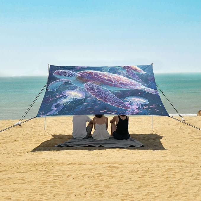 ALAZA Sea Turtle Jellyfish Beach Tent Sun Shelter Portable Canopy Sunshade for Outdoor Camping Picnics Backyard Fun 10x9 ft
