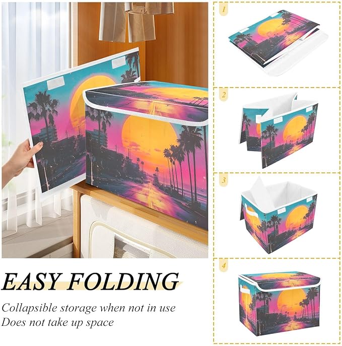 Storage Cube with Lid Tropical City Print 16.5×12.6×11.8 IN 1 Pack Collapsible Large Capacity Foldable Storage Basket Bin Organizer