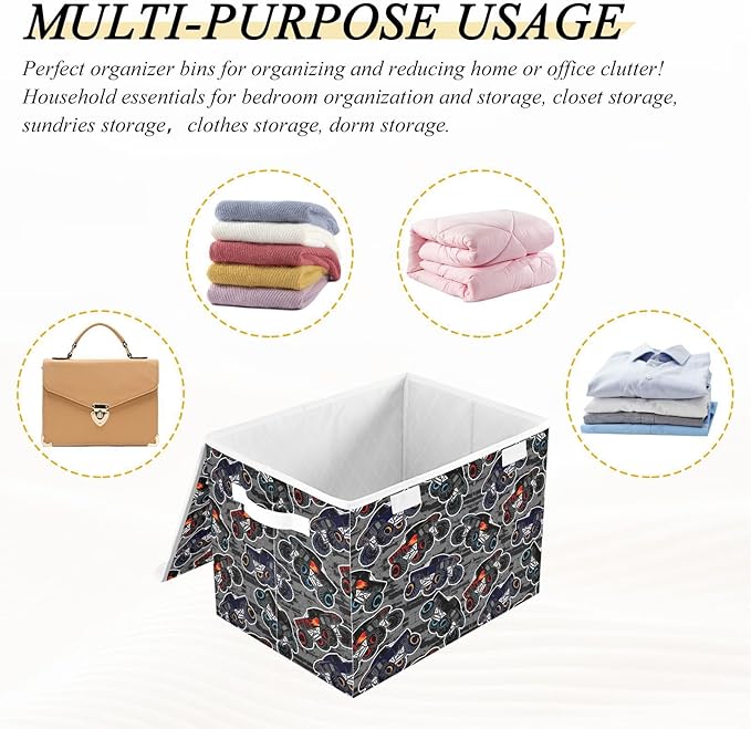 Storage Box Monster Truck Car Closet Storage Bins with Lids Foldable Oxford Fabric Storage Box for Home Bedroom Closet Office (16.5x12.6x11.8 in)