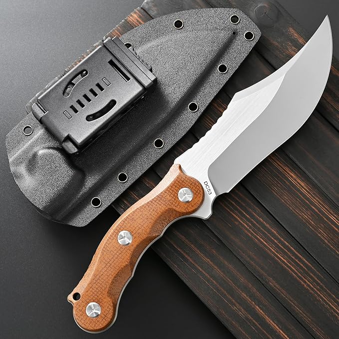 Sitivien ST39 Fixed Blade Knife 7mm DC53 Steel Blade Ergonomic Micarta Handle Full Tang Knife with Sheath for Outdoor Camping Hiking Working Survival (Brown)