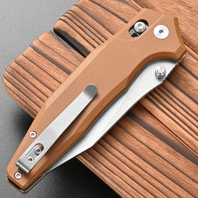 FF20 Folding Pocket KnifeVG10 Steel Blade G10 Handle EDC Tool Knife for Outdoor Camping Hunting Fishing Working(Brown)