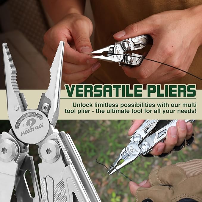 MOSSY OAK Multitool 19-in-1 Stainless Steel Multi Tool Pliers Self-locking EDC Gear with Sheath for Outdoor Survival Camping Hiking Father Day Gifts