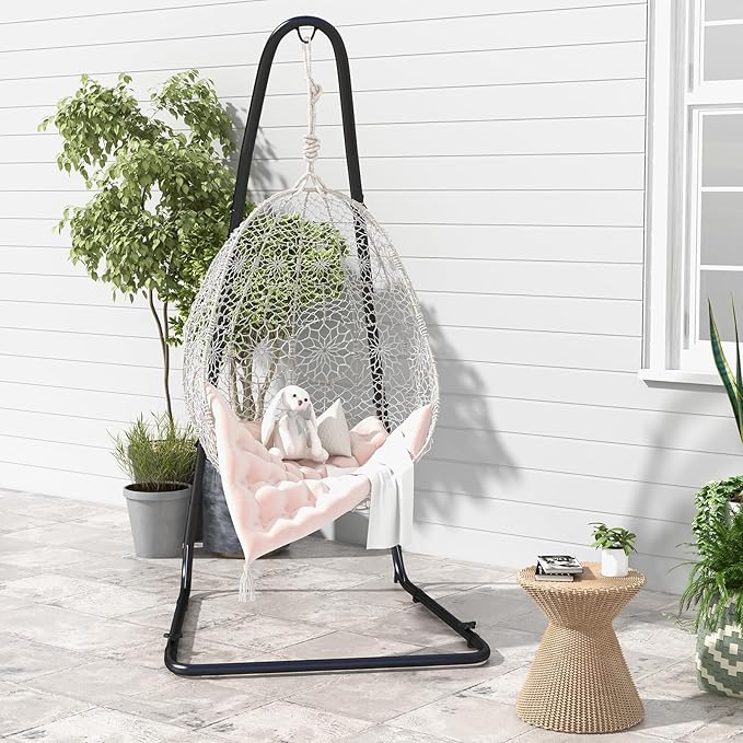 Giantex Hammock Stand for Outside Heavy-Duty Metal Swing Stand with Safety Hook &amp Sturdy Chain Height Adjustable Hanging Chair Stand for Indoor Outdoor Porch Patio Yard Poolside Black