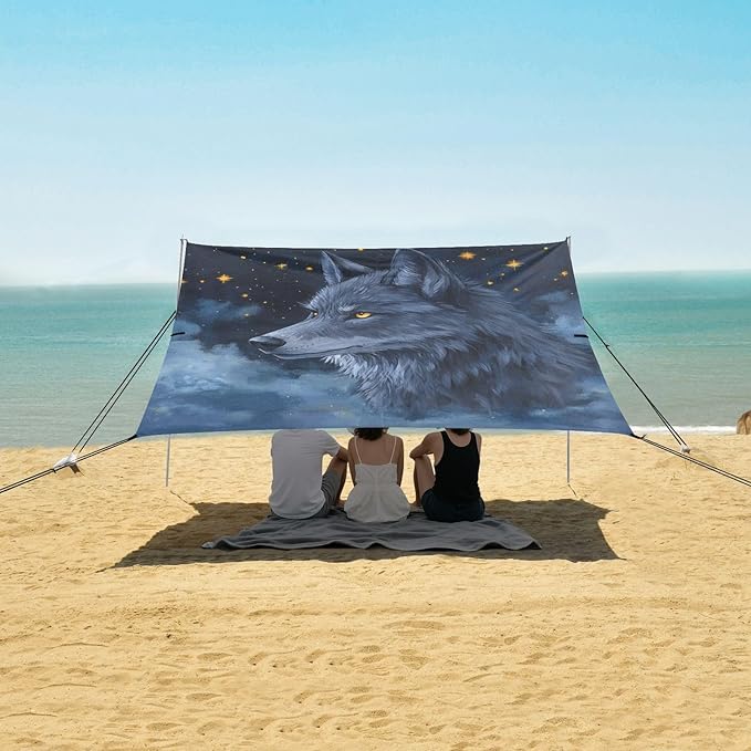 ALAZA Watercolor Starry Wolf Beach Tent Sun Shelter Portable Canopy Sunshade for Outdoor Camping Picnics Backyard Fun 10x9 ft