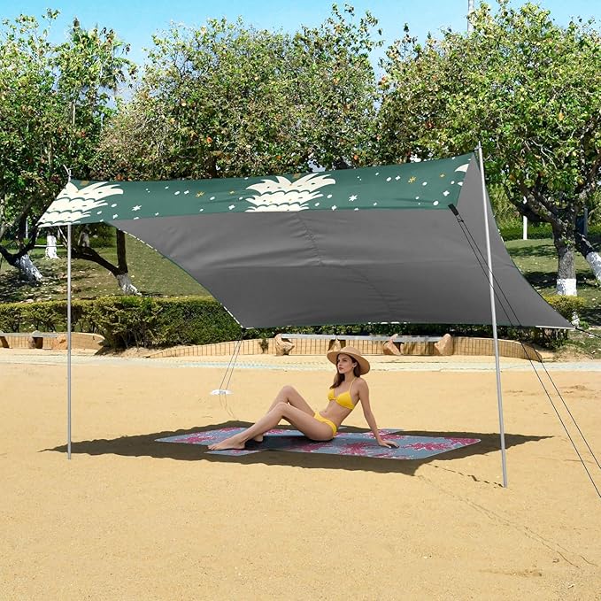 ALAZA Christmas Tree Snow Beach Tent Sun Shelter UPF50+ Protection Beach Shade Canopy w/ 4 Sandbags for Outdoor Camping Fishing Backyard Fun Picnic 10x9 ft