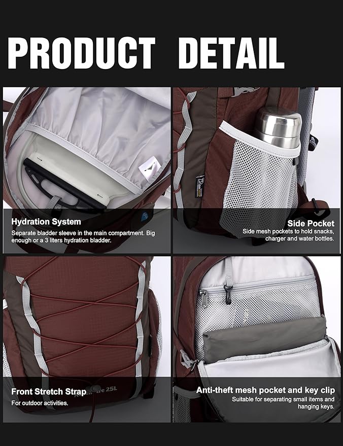 MOUNTAINTOP 25L Hiking BackpackLightweight Travel Backpack for Men Women Outdoor Backpacking Camping