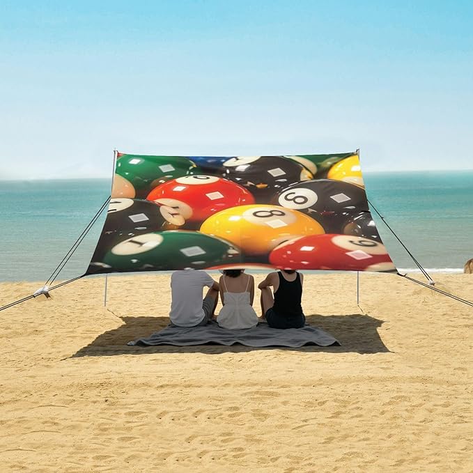 ALAZA Billiard Balls with Numbers Beach Tent Sun Shelter Portable Canopy Sunshade for Outdoor Camping Picnics Backyard Fun 10x9 ft