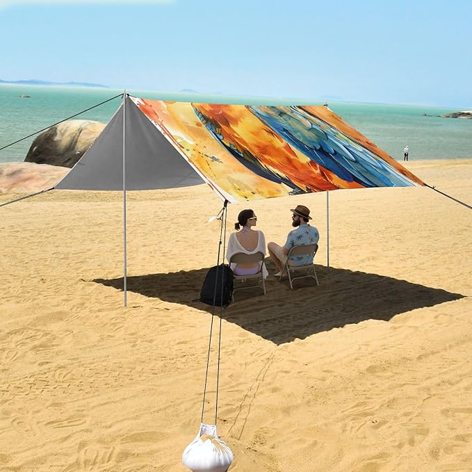 ALAZA Watercolor Parrot Portrait Beach Tent Sun Shelter UPF50+ Protection Beach Shade Canopy w/ 4 Sandbags for Outdoor Camping Fishing Backyard Fun Picnic 10x9 ft