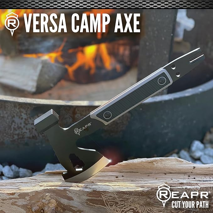 Reapr Versa Camp Axe 10.75 Outdoor Multitool with Pry Bar Nail Puller Hammer Wrench Set Bottle Opener &amp Sheath Non-Slip Handle Great for Camping Hiking and Survival Kits (Versa Camp Axe)