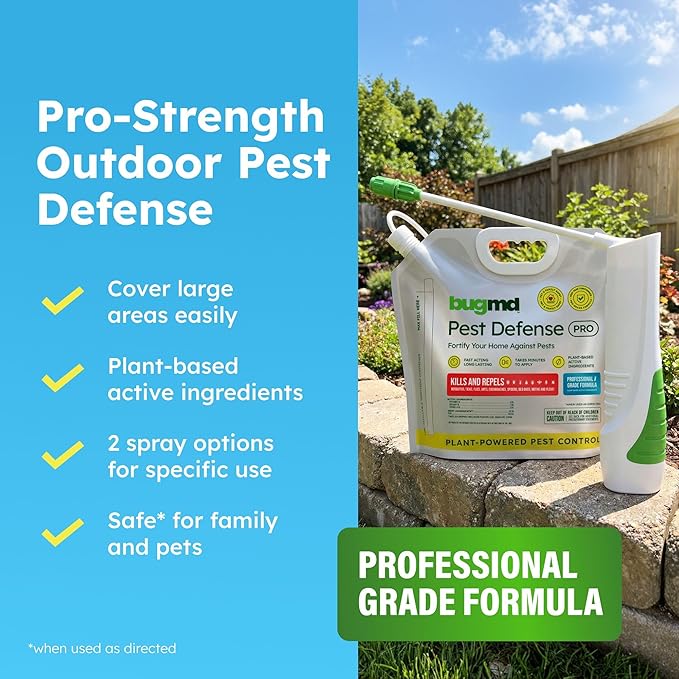 BugMD Pest Defense Pro Peppermint Oil Bug Spray &amp Mosquito Repellent Outdoor Patio - Ant Killer &amp Tick Spray for Yard | Plant Powered Electric Sprayer Wand Kit