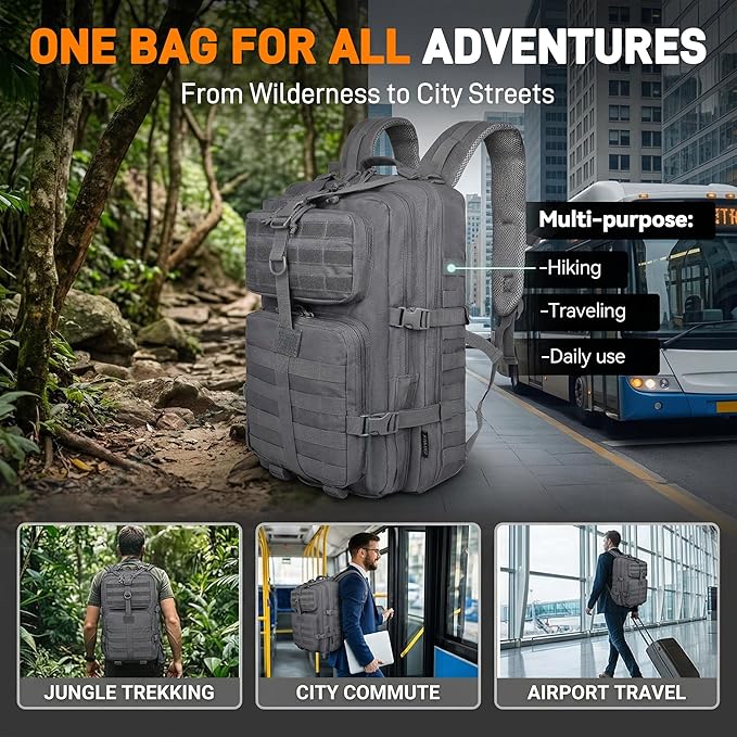 Military Tactical Backpack for Men Tactical Laptop Backpack with Molle Waterproof Army 3 Days Assault Pack &amp Bug Out Bag for Hiking (09-Gray)