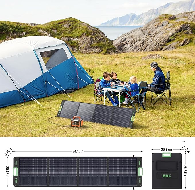 EBL 200W Portable Solar Panel High Efficiency Solar Power Panel for Home RV Camping Marine Off-Grid Applications Weatherproof Solar Charging Solution