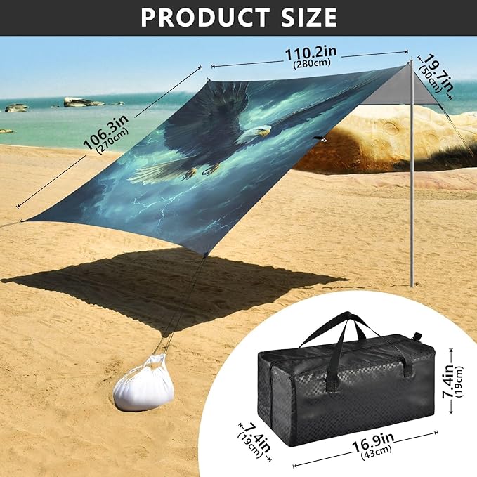 ALAZA Eagles Lightning Fly Beach Tent Sun Shelter Portable Canopy Sunshade for Outdoor Camping Picnics Backyard Fun 10x9 ft
