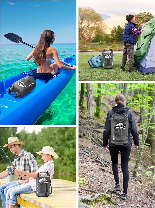 HEETA Waterproof Dry Bag for Women Men (Transparent Black 5L) Bundled with 2-Pack Waterproof Pouch with Waist Strap (Pink &amp Grey)