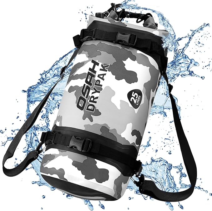 OSAH DRYPAK 25L Waterproof Dry Bag - Motorcycle Luggage Tail Bag with Straps for Back Seat Roll Top Lightweight Waterproof Backpack Sack for Travel Swimming Boating Kayaking Camping and Beach