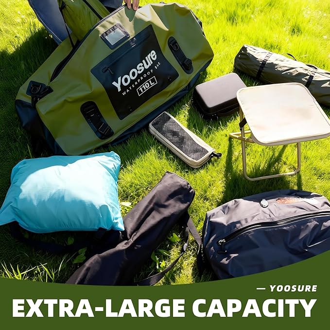 Waterproof Duffel Bag 110L- 700D PVC Dry Bag with Airtight Zipper Large Dry Bag with Straps&ampHandles for Camping Boating Kayaking Rafting Canoeing Gym Beach Car Roof Storage (Grey)