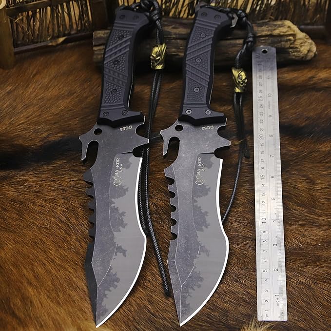 BA-KOR U.S.A 8mm thick DC53 steel 38.5CM (15.4in) (full tang) fixed knife+Nylon sheath&amp(5.9in) cerium igniter suitable for outdoor hunting camping Jungle Survival exploration EDC tool knife