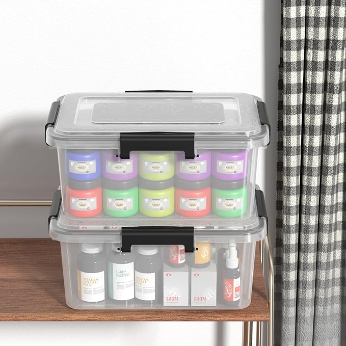 Set of 6 12 Quart Plastic Stackable Storage Bins with Gasket Seal Lids Watertight Storage Container Clear Latch Box Tote