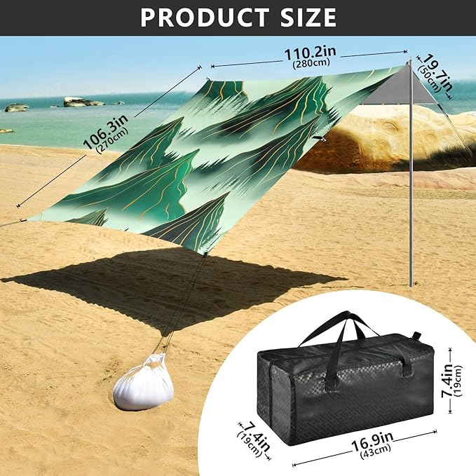Beach Canopy with Windproof Ropes &amp Sandbags Beach Tent Sun Shade Sun Shelter for Camping Trips Fishing Backyard Fun or Picnics Landscape