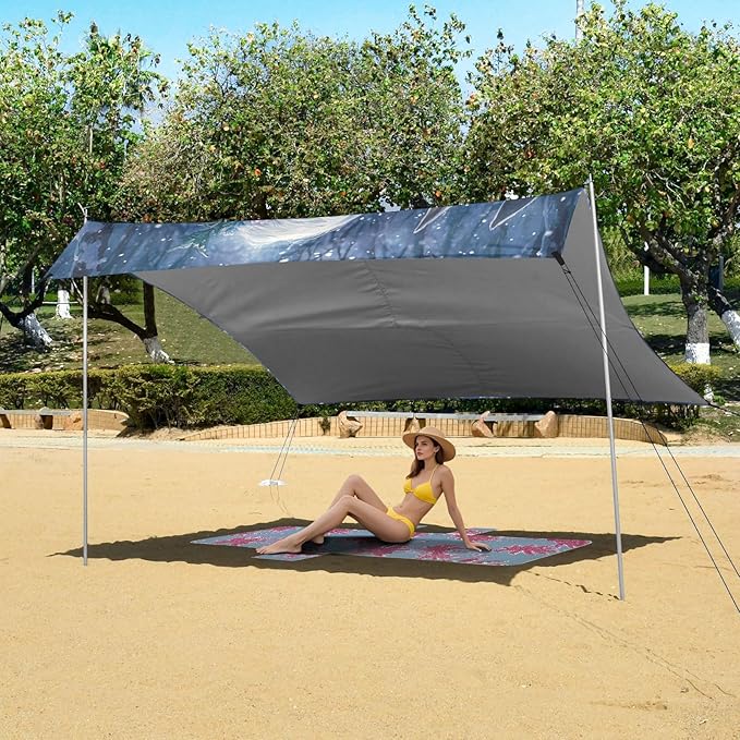 Archers Game Anime Girl Beach Canopy UPF50+ Protection Lightweight Large Portable Sun Shelter with Sand Shovel for Backyard and Camping
