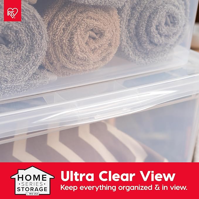 IRIS USA 6-Pack Storage Bins with Lids 58 Quart Clear Stackable Containers Box Organize Shoes Closet Shelves Clothes Blankets Towels - BPA-Free Plastic
