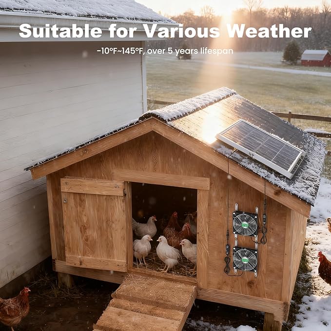 Solar Chicken Coop Fan 2 Kit 20W Solar Powered Greenhouse Fan Outdoor Waterproof Solar Exhaust &amp Intake Fans 16.7 ft Cord Hi-Airflow for Shed Dog House Air Circulation Ventilation Cooling