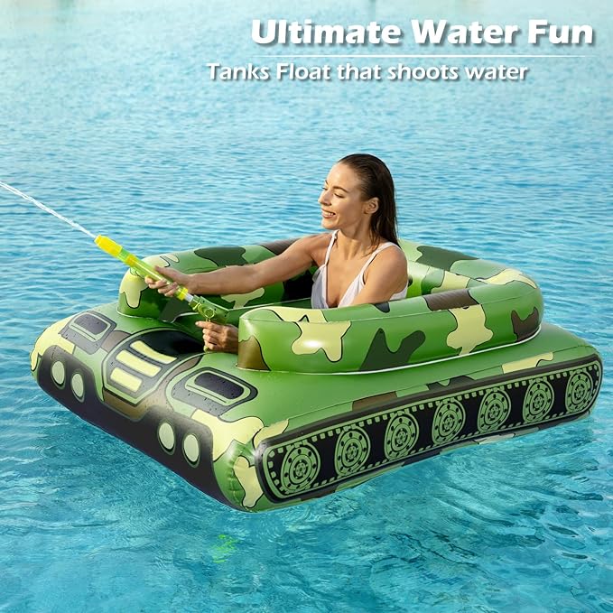 Jasonwell Inflatable Tank Swimming Pool Floaties with Water Cannon Gun Swim Floaty Rafts for Lake Beach &amp Pool Party Toys for Boys Girls Kids &amp Adults- Green