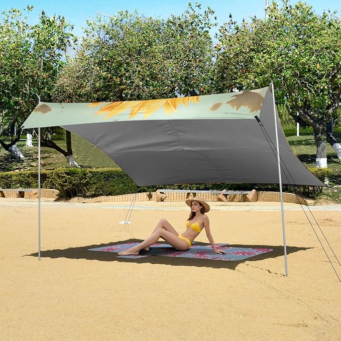 ALAZA Sunflower Bird Titmouse Beach Tent Sun Shelter Portable Canopy Sunshade for Outdoor Camping Picnics Backyard Fun 10x9 ft