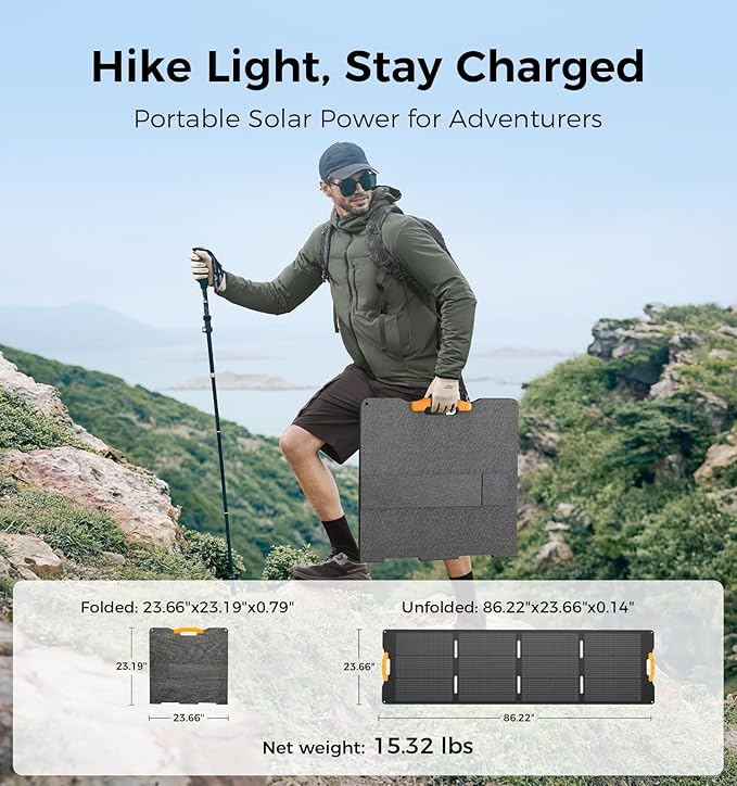 210W Portable Solar Panel with Adjustable KickstandIP65 WaterproofHigh Efficiency ConversionFoldable Solar Panel for Outdoor CampingRVs and Home Backup