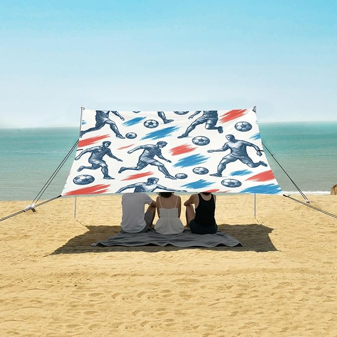 xigua Play Soccer Beach Tent Sun Shelter with Carrying Bag - Silver Coated Oxford Fabric Beach Canopy for Beach Camping Fishing - Includes Windproof Ropes Sandbags &amp Stakes