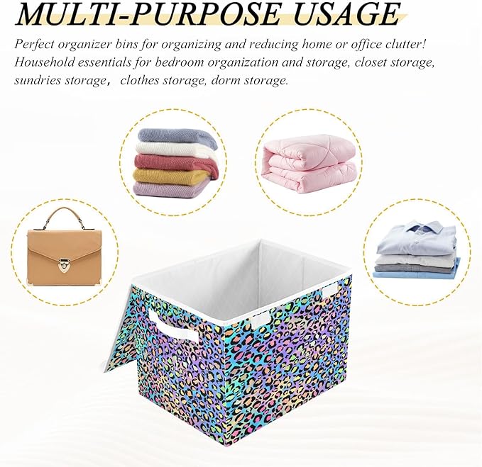 Holographic Leopard Print on Gradient Storage Container with Lid Stackable Tote Storage Bins for Organizing for Home