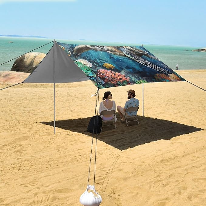 ALAZA Ocean Sea Turtle Fish Beach Tent Sun Shelter Portable Canopy Sunshade for Outdoor Camping Picnics Backyard Fun 10x9 ft