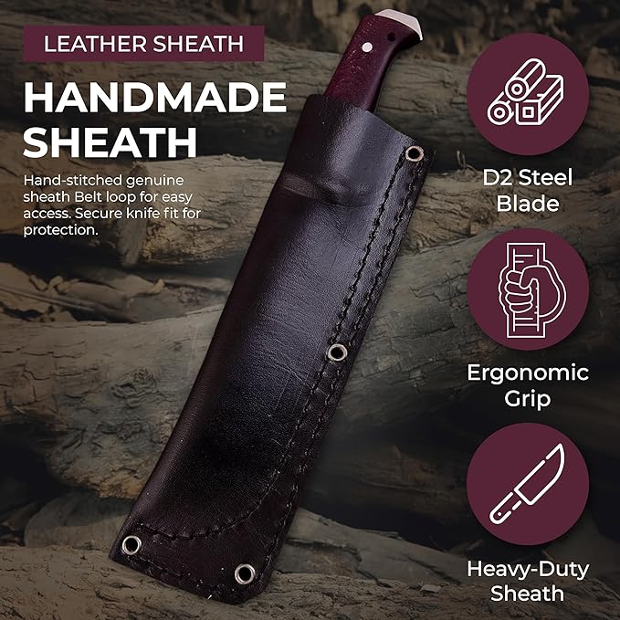 Bushcraft Knife with Sheath11.5 inch Fixed-Blade Handmade Outdoor Full Tang Knives Camping Knives Hunting Knives Survival Tactical Camp Knives Made of D2 Steel (BROWN)