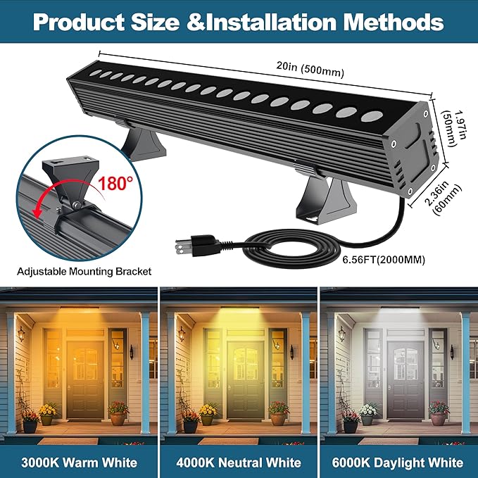 Smart LED Light Bar 20 – WiFi App &amp Remote Controlled RGB Wall Washer 2700K-6500K Tunable White 100% Dimmable IP65 Waterproof Outdoor Light Fixture Voice Control for Patio Garden Stage