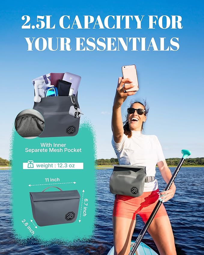 niphean IPX7 Waterproof Fanny Pack with Magnetic One-Hand Closure Durable Waterproof Dry Bag for Kayaking Paddle Boarding Beach Cruise Essentials 2.5L Phone Pouch Dry Bags for Men Women Mint