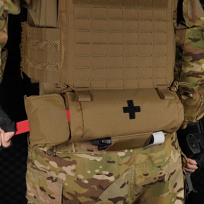 PETAC GEAR Tactical First Aid Drop Dump Pouch Micro Medical Trauma Roll Up Drop Pouch EMT IFAK Sub Abdominal Carrying Bag with Hook-N-Loop (CB)