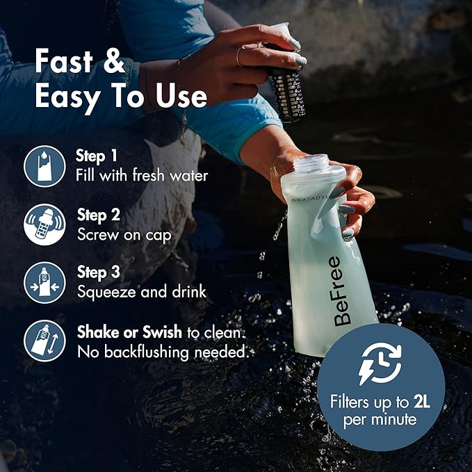 Katadyn BeFree 1.0L Ultralight Collapsible Water Filter Bottle for Hiking Camping Backpacking