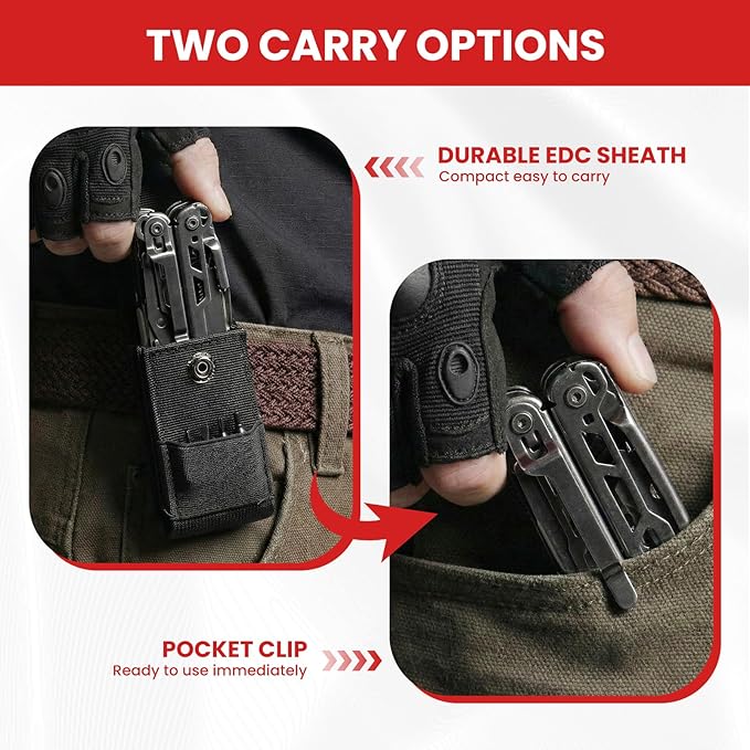 Multitool 33-in-1 Stainless Steel Multi Tool Pliers with Screwdriver Sleeve Damascus Pocket Knife Nylon Sheath for Outdoor Survival Camping Hiking Simple Repair