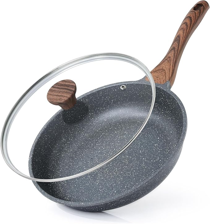 SENSARTE Nonstick Frying Pan Skillet with Lid Omelet Pan with Cover Healthy Cooking Chef's Pan Kitchen Cooking Pan Free of Intentionally Added PFOA/PFOS (12.5inch + Glass Lid)