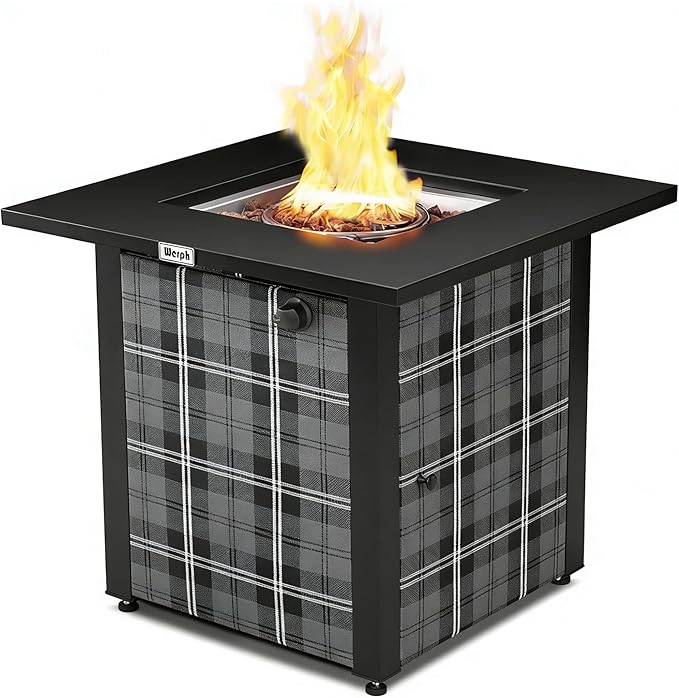 Werph 28 in Propane Fire Pit Table ETL-Certified Fire Table with Lava Rocks for Patio Deck Garden Courtyard 50000 BTU Square Fire Pit Table with Lid Black