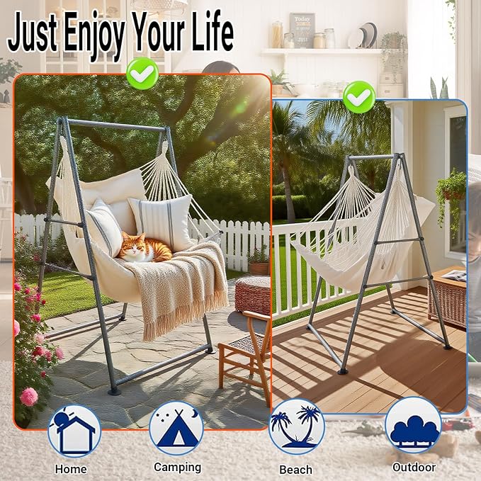 Hammock Chair Stand with X-Large Swing Chair with FootrestAnti-Tip Thickened Weather-Resistant Iron Pipe Swing Frame 450Lbs Stand Capacity Quick Assembly for Indoor Outdoor (White)