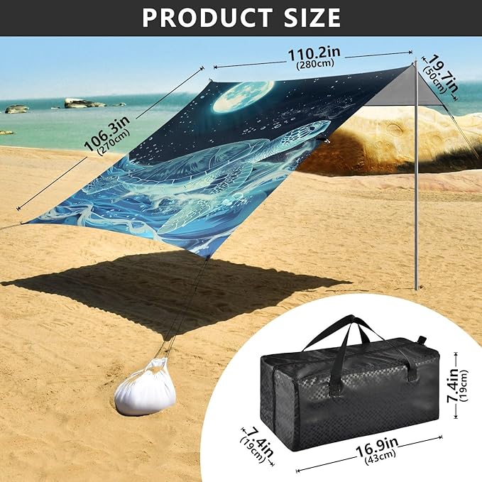 ALAZA Moon Turtle Water Beach Tent Sun Shelter Portable Canopy Sunshade for Outdoor Camping Picnics Backyard Fun 10x9 ft