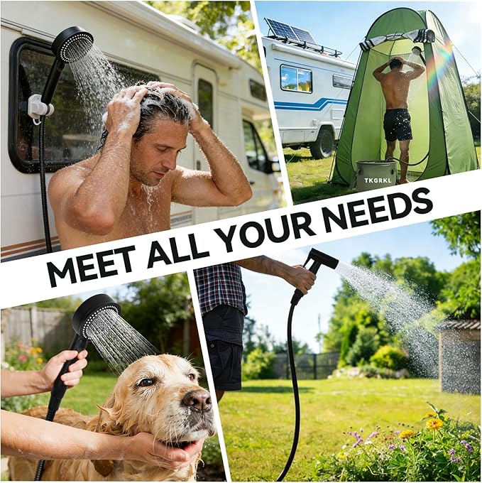 11PCS Portable Shower with Heater for Camping Shower Tent Set 1500W Immersion Heater with Auto Shut-Off 6000mAh Rechargeable Portable Shower with 5 Gallons Foldable Bucket USB Solar Charging Panel