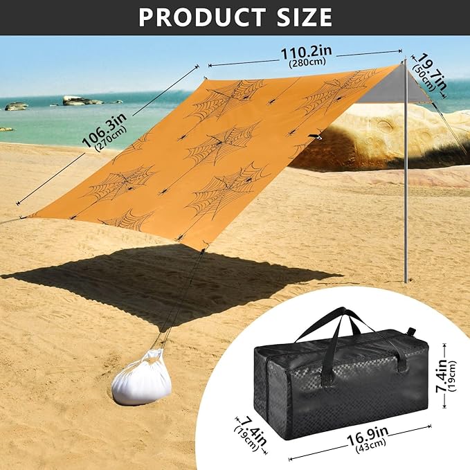 ALAZA Spider Web Spider Pattern Beach Tent Sun Shelter Portable Canopy Sunshade for Outdoor Camping Picnics Backyard Fun 10x9 ft