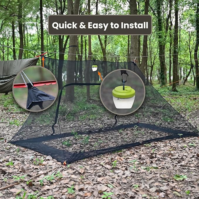 Onewind Camping Mosquito Net for Cot Shelter Bugnet Camping Screen Room Ultralight No-See-Um Breathable Mesh Bugnet Mosquito Netting with Double Sided Zipper Black