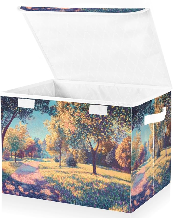 Storage Cube with Lid Aesthetic Landscape Print 16.5×12.6×11.8 IN Collapsible Large Capacity Foldable Storage Basket Bin Organizer