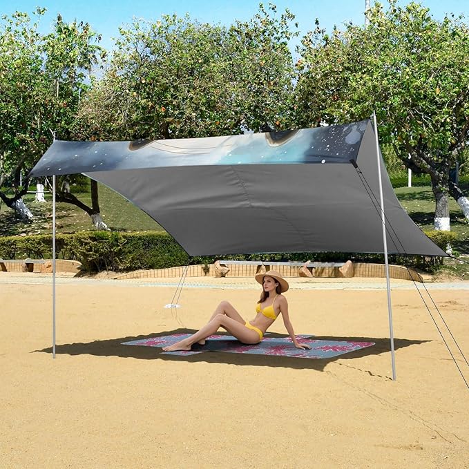ALAZA Wolf Moon Galaxy Beach Tent Sun Shelter Portable Canopy Sunshade for Outdoor Camping Picnics Backyard Fun 10x9 ft