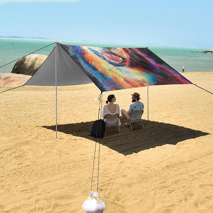 ALAZA Dog Crayon Drawing Beach Tent Sun Shelter UPF50+ Protection Beach Shade Canopy w/ 4 Sandbags for Outdoor Camping Fishing Backyard Fun Picnic 10x9 ft