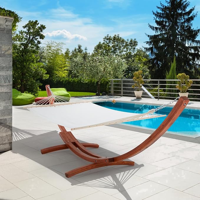 ECOTOUGE 12 FT Hammock with Stand Single Person Heavy Duty Hammock Stand Large Hammock Bed for Porch Patio Balcony Garden Backyard White-Yellow